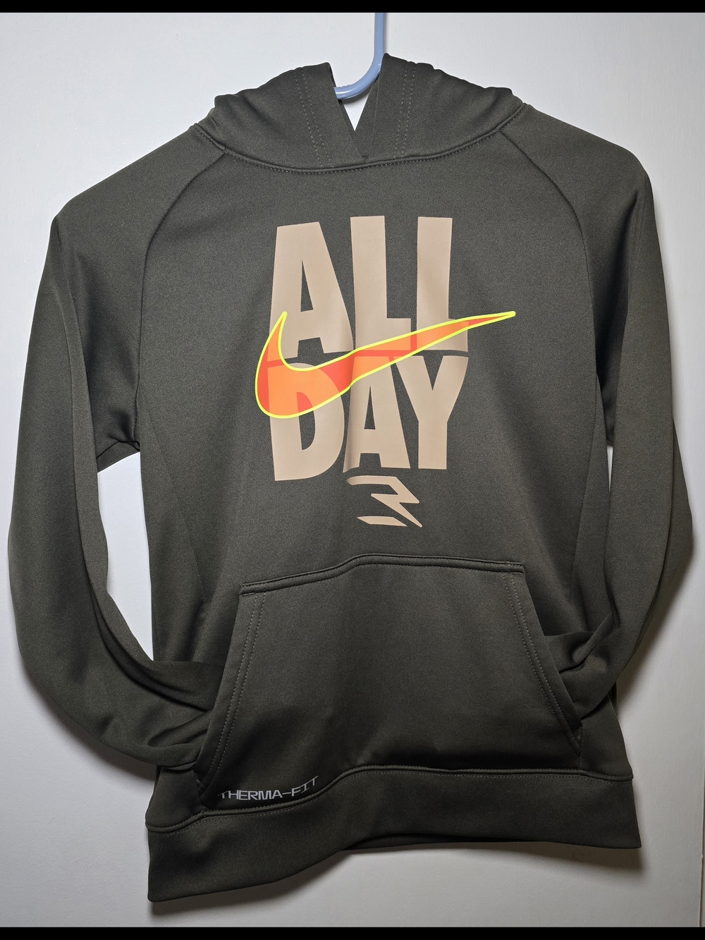 Nike Therma-FIT "ALL DAY" Olive Hoodie with Neon Swoosh